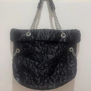 Disney Parks  Black Quilted Tote Handbag Purse Silver Chain